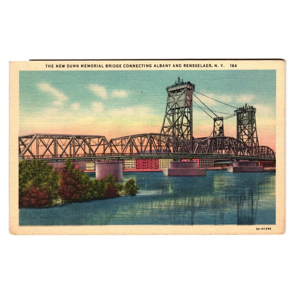 Vintage Dunn Memorial Bridge Albany Rensselaer NY Postcard Transportation Lake